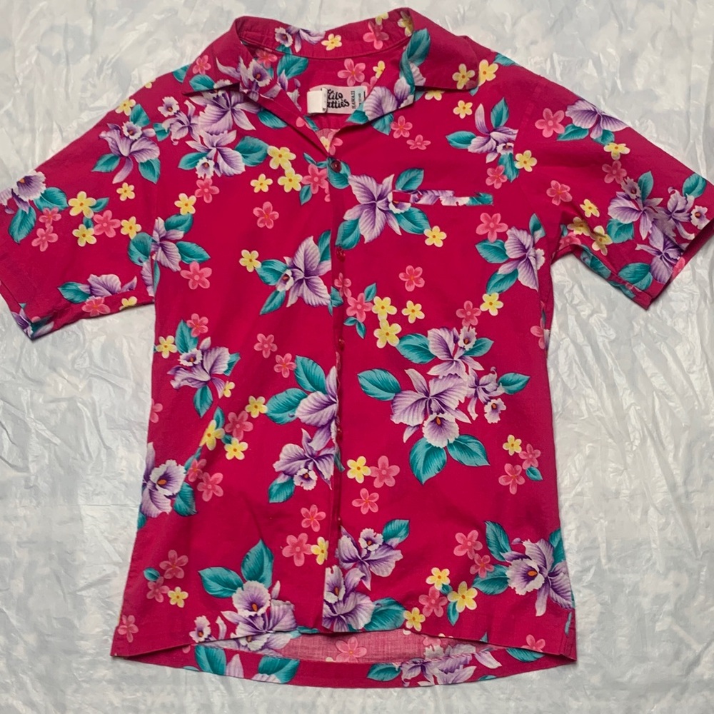 Hilo Hattie’s Vintage Made In USA Pink Floral Print Hawaiian Shirt Size Medium